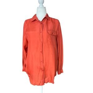 Vintage Gantos Orange 100% Silk Button Up Shirt Women's Size L Retro 80s *read